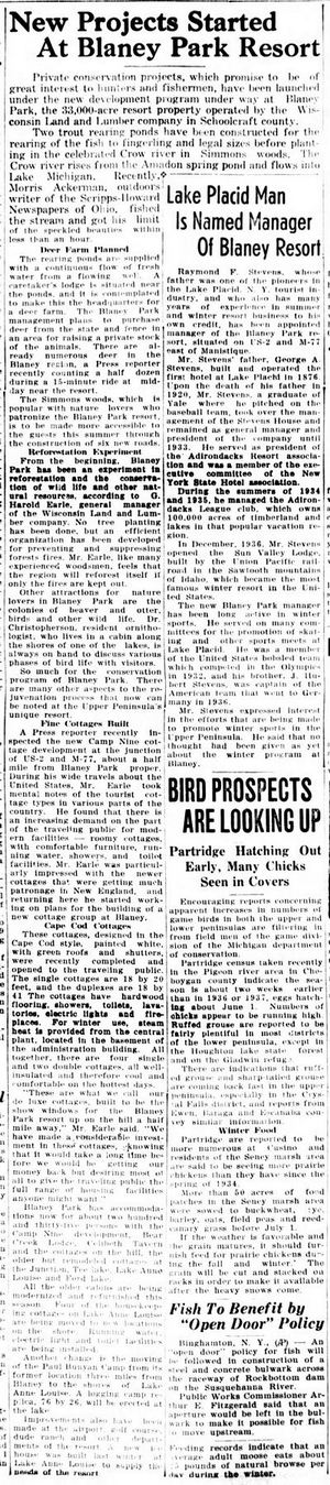 Blaney Park Resort - 1938 Article